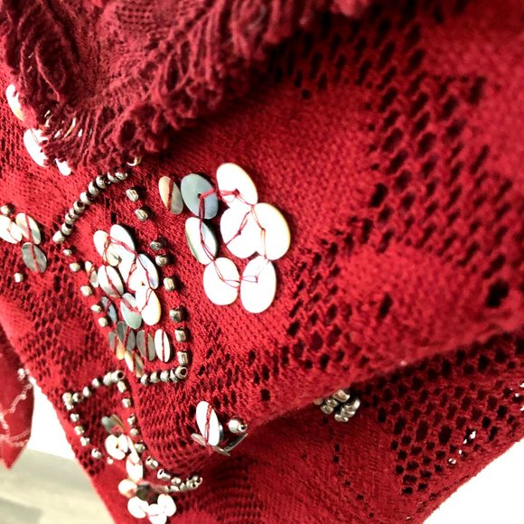 Free People Red Boho Sequin Ruffle Dress - Picture 7 of 16